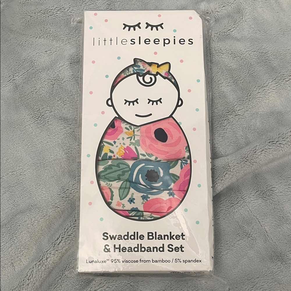 Little Sleepies Colorful Swaddle Blanket & Headband Set